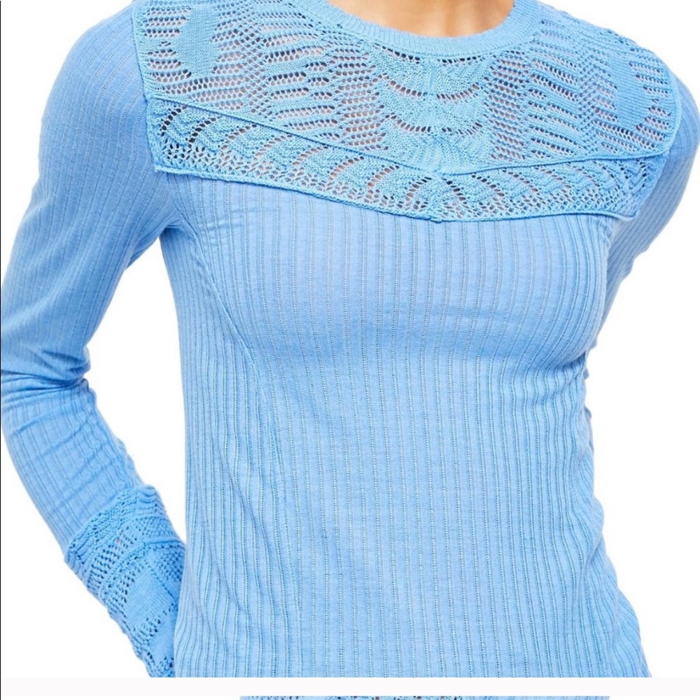 Free People Colette Scallop Neck Trim Knit Sweater